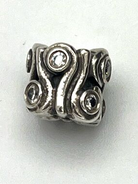 Pandora “Ocean Wave” Retired S925 Silver Bead Charm with Clear Stone Accents
